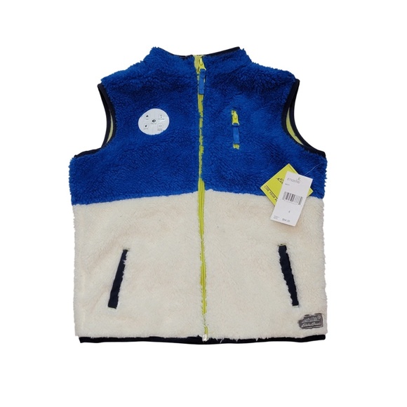 Eddie Bauer Sherpa Fleece Vest Kids Size 6 Blue White Lime Full Zip NWT NEW $69 - Picture 1 of 6